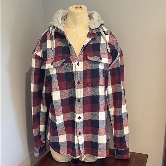 American Eagle Flannel Hooded Button Down Size S - Picture 1 of 12